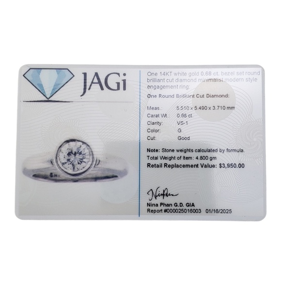 14 Karat White Gold Diamond Engagement Ring Size 5.25 #20708 - Picture 9 of 9